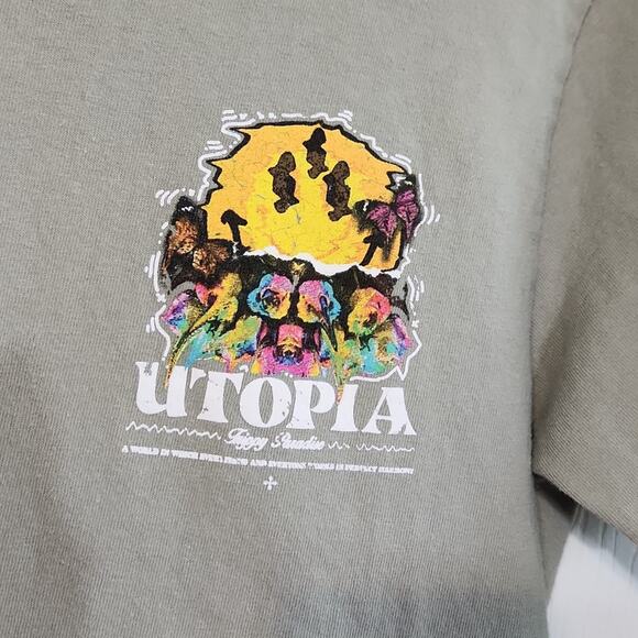 PacSun Los Angeles Men's Grayish Green Short Sleeve Utopia Print T-shirt Size SM - Picture 5 of 7